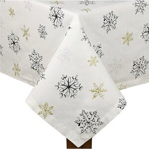 Kate Spade Elegant Snowflake Tablecloth - White, Black, and Gold